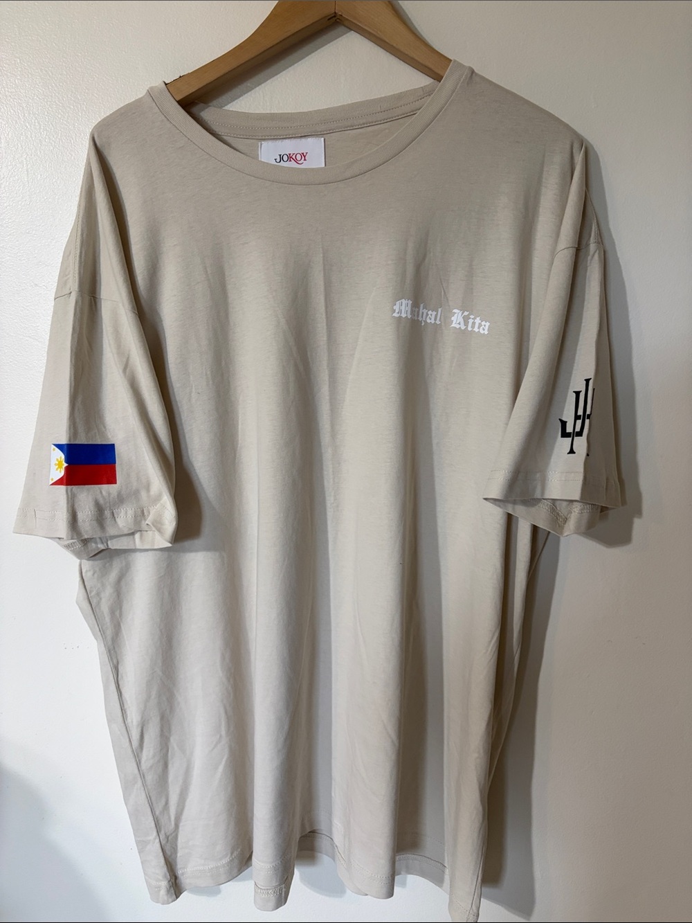 Jo Koy Beige Short-Sleeve Graphic Tee with Flag Detail